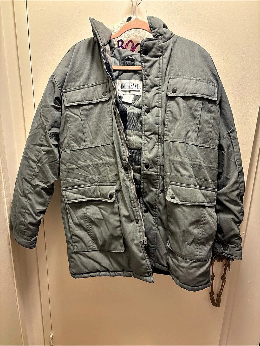 Windbreaker Brand Jacket Hooded Zip Snap Cargo Pocket Drawstring Men’s